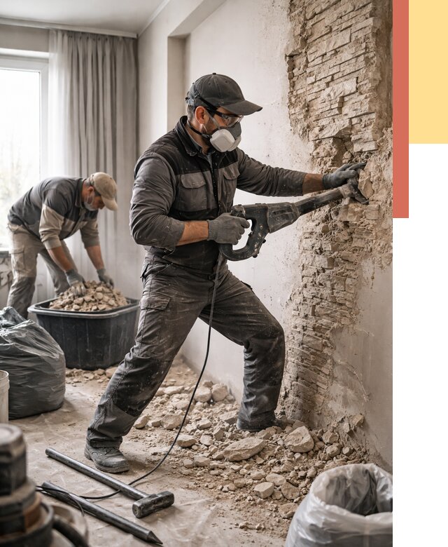 Демонтаж декоративного камня в Курске от 1511 руб/м² — быстро и недорого | ОТДЕЛОЧНИК-Кус