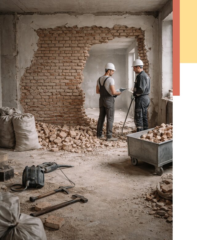 Демонтаж кирпичных стен в Курске от 4378 руб. — быстро, недорого, под ключ | ОТДЕЛОЧНИК-Кус