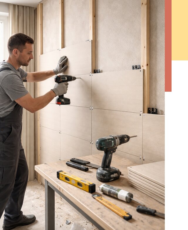 Монтаж МДФ панелей на стены в Курске от 1303 руб. под ключ | ОТДЕЛОЧНИК-Кус