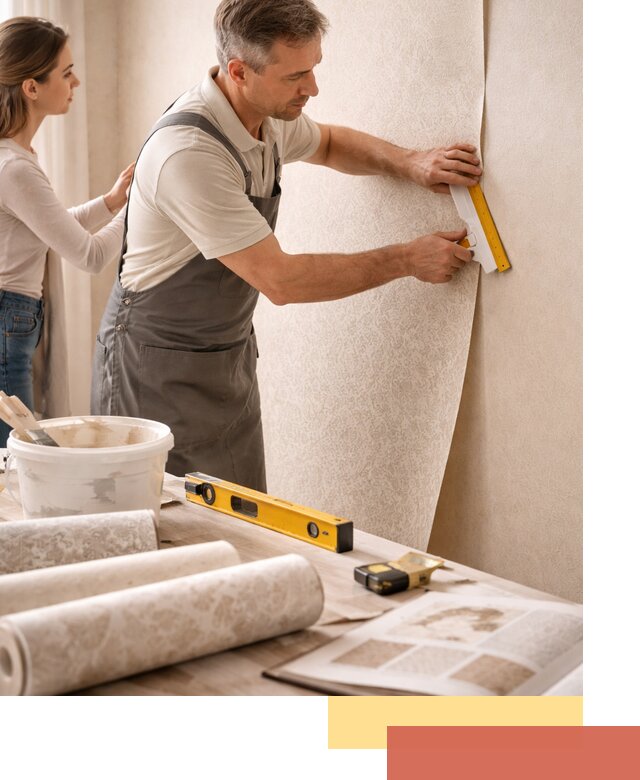 Поклейка обоев с подбором рисунка в Курске