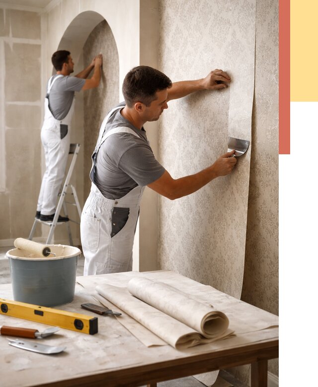 Поклейка обоев на сложные стены в Курске от 2919 руб. под ключ | ОТДЕЛОЧНИК-Кус