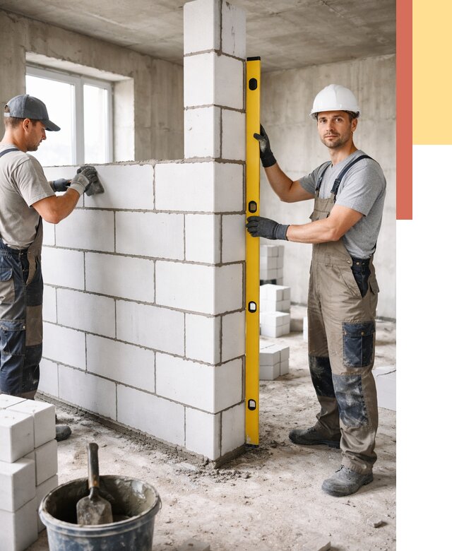 Кладка перегородок из пеноблока в Курске от 1876 руб. под ключ | ОТДЕЛОЧНИК-Кус