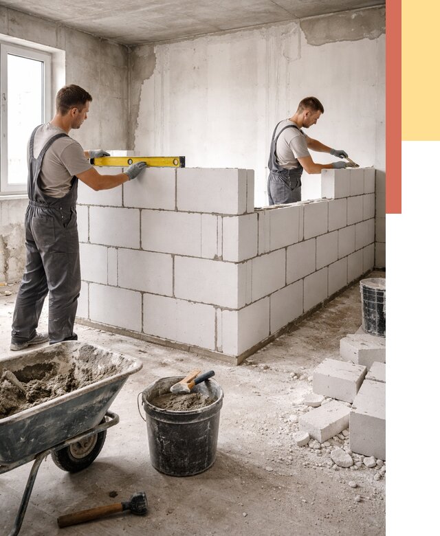 Кладка перегородок из ПГП в Курске от 2606 руб./м2 — монтаж и возведение под ключ | ОТДЕЛОЧНИК-Кус