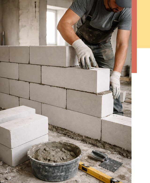 Кладка перегородок из силикатного блока в Курске от 4170 руб. под ключ | ОТДЕЛОЧНИК-Кус