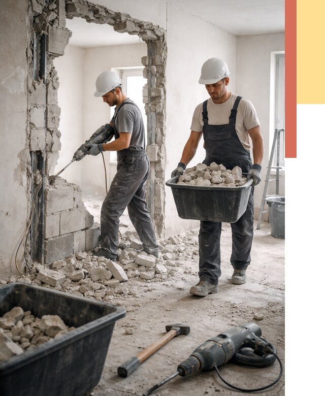 Демонтаж блоковых перегородок в Курске от 3909 руб. — быстро и недорого | ОТДЕЛОЧНИК-Кус