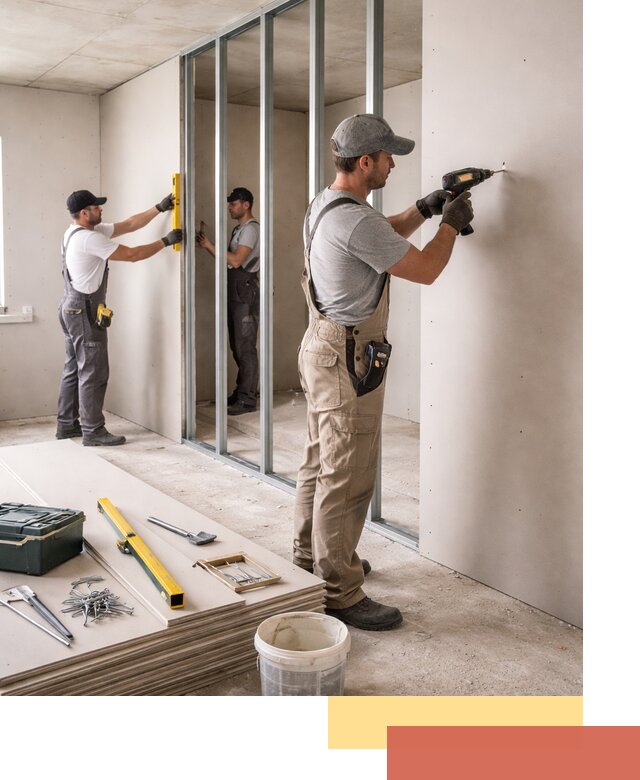 Однослойная перегородка из гипсокартона в Курске под ключ, монтаж и отделка