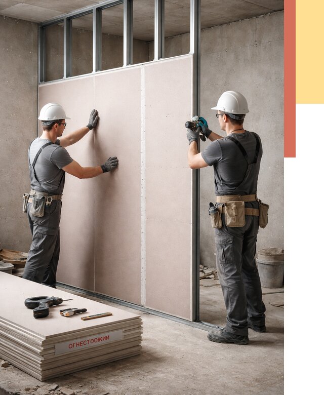 Перегородка из огнестойкого гипсокартона в Курске от 1928 руб. под ключ | ОТДЕЛОЧНИК-Кус