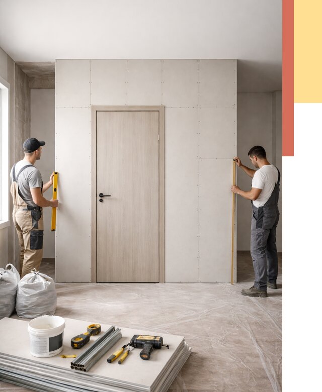 Перегородка из гипсокартона с дверью в Курске от 4691 руб. под ключ | ОТДЕЛОЧНИК-Кус