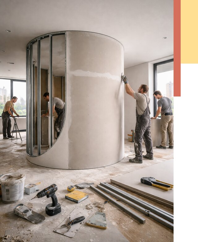 Радиусная перегородка из гипсокартона в Курске от 3023 руб. под ключ | ОТДЕЛОЧНИК-Кус