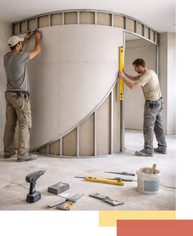 Радиусная перегородка из гипсокартона в Курске под ключ