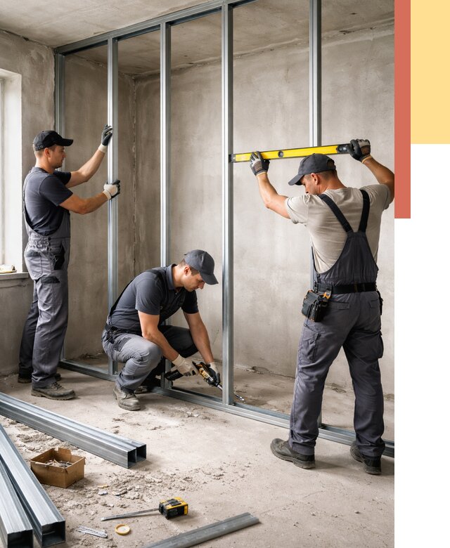 Монтаж каркаса перегородки из профиля в Курске от 782 руб. | ОТДЕЛОЧНИК-Кус