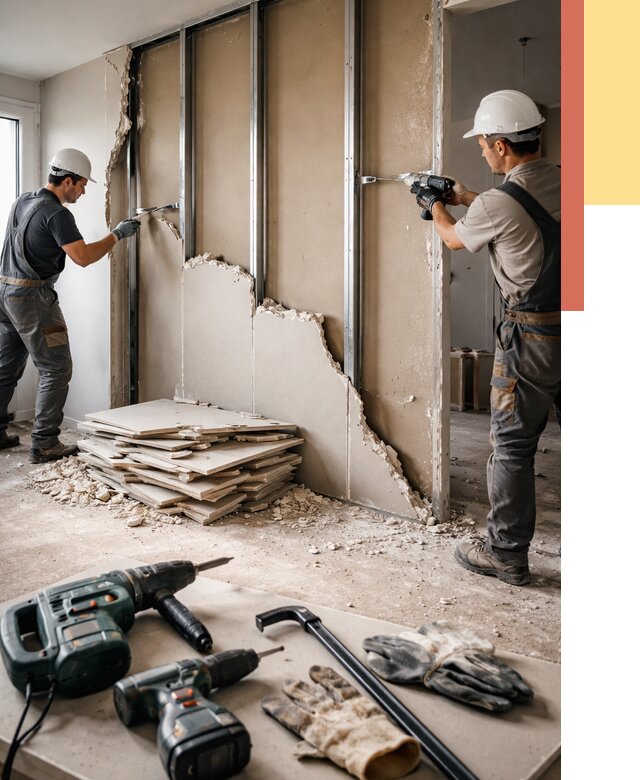 Демонтаж перегородки из гипсокартона в Курске от 1251 руб. быстро и недорого | ОТДЕЛОЧНИК-Кус