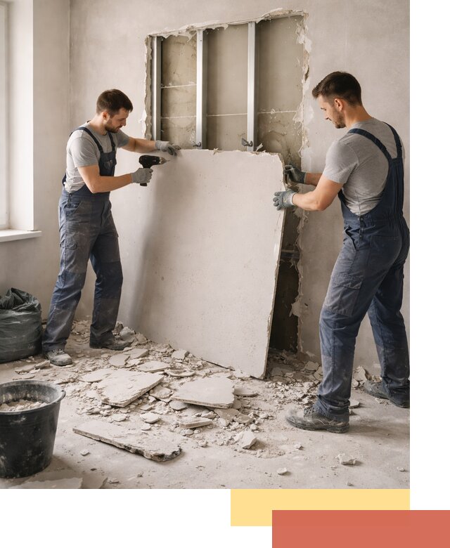 Демонтаж перегородки из гипсокартона в Курске быстрый и аккуратный