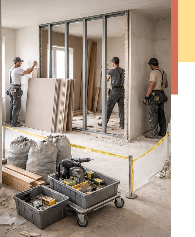 Перенос гипсокартонной перегородки в Курске под ключ от 4691 руб. | Демонтаж и монтаж – ОТДЕЛОЧНИК-Кус