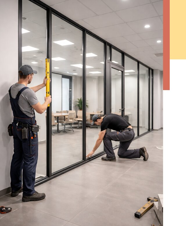 Каркасные стеклянные перегородки в Курске под ключ от 9590 руб. | ОТДЕЛОЧНИК-Кус