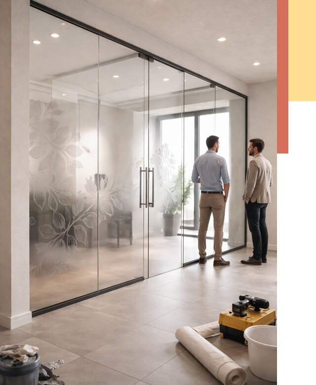 Стеклянные перегородки с рисунком в Курске от 13030 руб. монтаж и нанесение | ОТДЕЛОЧНИК-Кус