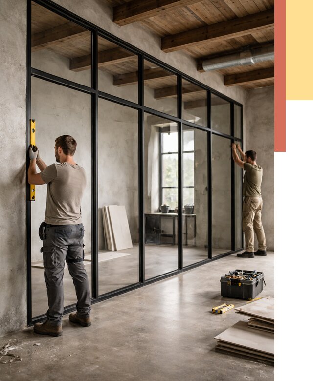 Стеклянные перегородки лофт в Курске от 10945 руб. под ключ | ОТДЕЛОЧНИК-Кус