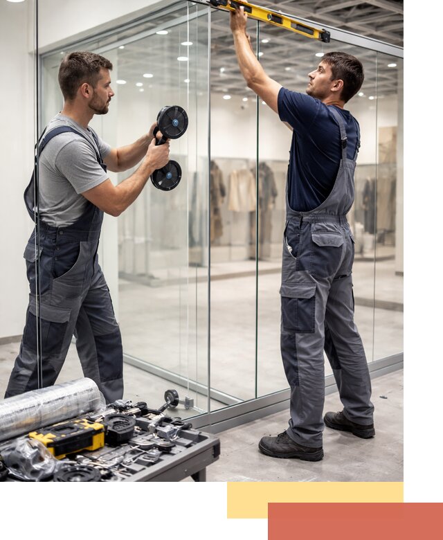 Стеклянные перегородки для магазинов в Курске — монтаж и установка