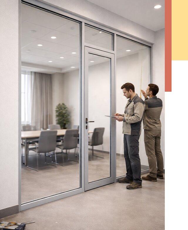 Установка и монтаж алюминиевых перегородок со стеклом в Курске от 8548 руб. | ОТДЕЛОЧНИК-Кус