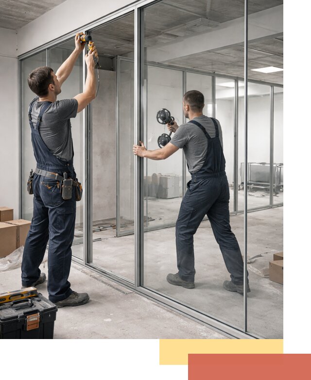 Алюминиевые перегородки со стеклом в Курске — изготовление и монтаж