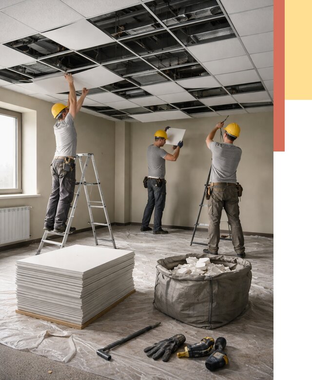 Демонтаж потолка Армстронг в Курске от 4691 руб. быстро и недорого | ОТДЕЛОЧНИК-Кус