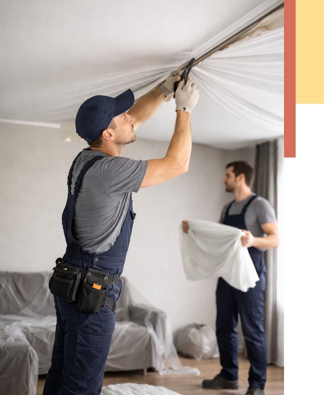 Демонтаж натяжного потолка в Курске от 4691 руб. — снятие и разбор под ключ | ОТДЕЛОЧНИК-Кус