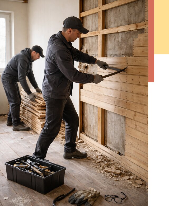 Демонтаж вагонки в Курске от 3961 руб/м2 — быстро и недорого | ОТДЕЛОЧНИК-Кус