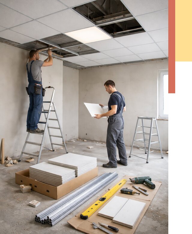 Монтаж потолка армстронг в Курске от 4691 руб/м2 — быстрая установка под ключ | ОТДЕЛОЧНИК-Кус