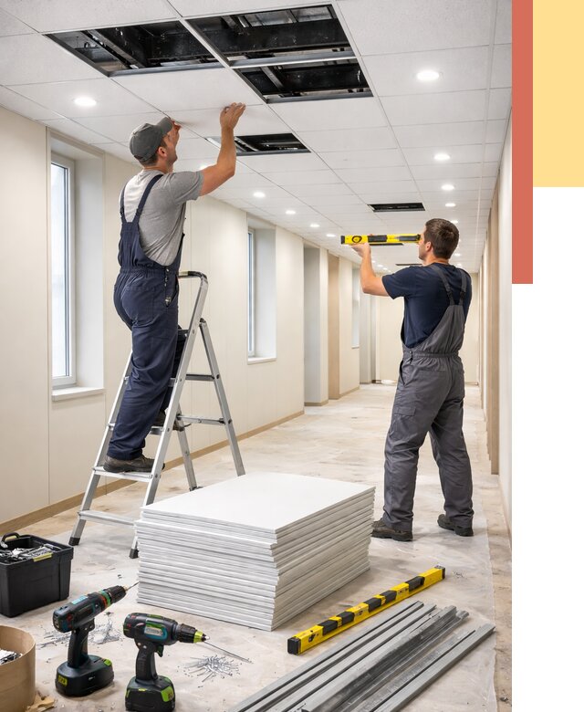 Ремонт потолка Армстронг в Курске от 4691 руб. — быстро и недорого | ОТДЕЛОЧНИК-Кус