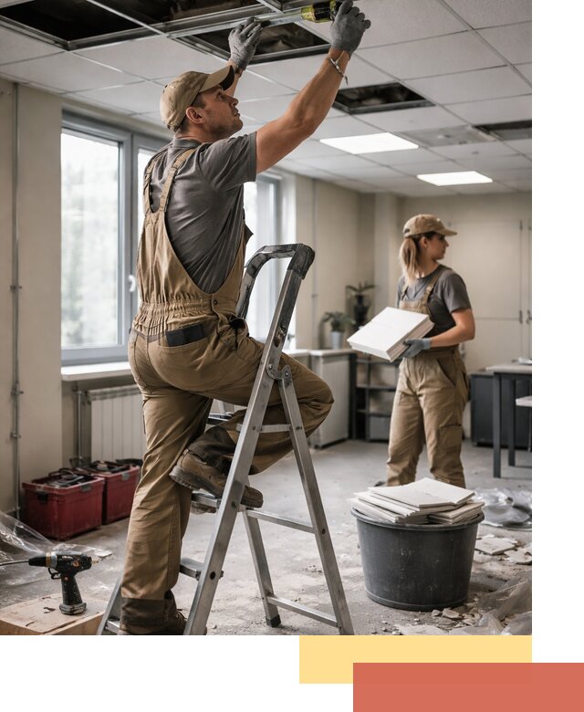 Ремонт потолка Армстронг и замена плит в Курске