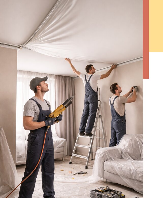 Установка натяжного потолка в Курске от 4691 руб. | Быстро и недорого — ОТДЕЛОЧНИК-Кус