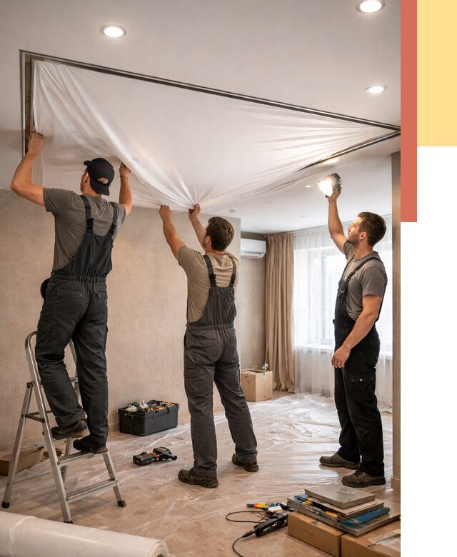 Монтаж ПВХ натяжного потолка в Курске от 3648 руб. под ключ | ОТДЕЛОЧНИК-Кус