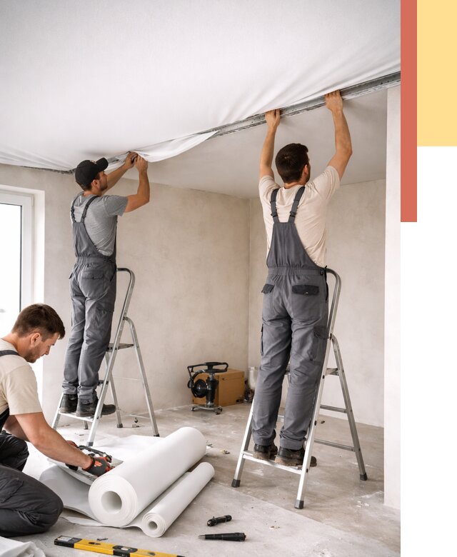 Монтаж тканевого натяжного потолка в Курске от 3648 руб. под ключ | ОТДЕЛОЧНИК-Кус