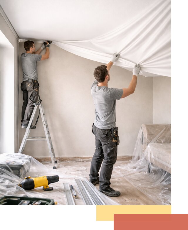 Монтаж тканевого натяжного потолка в Курске недорого и быстро