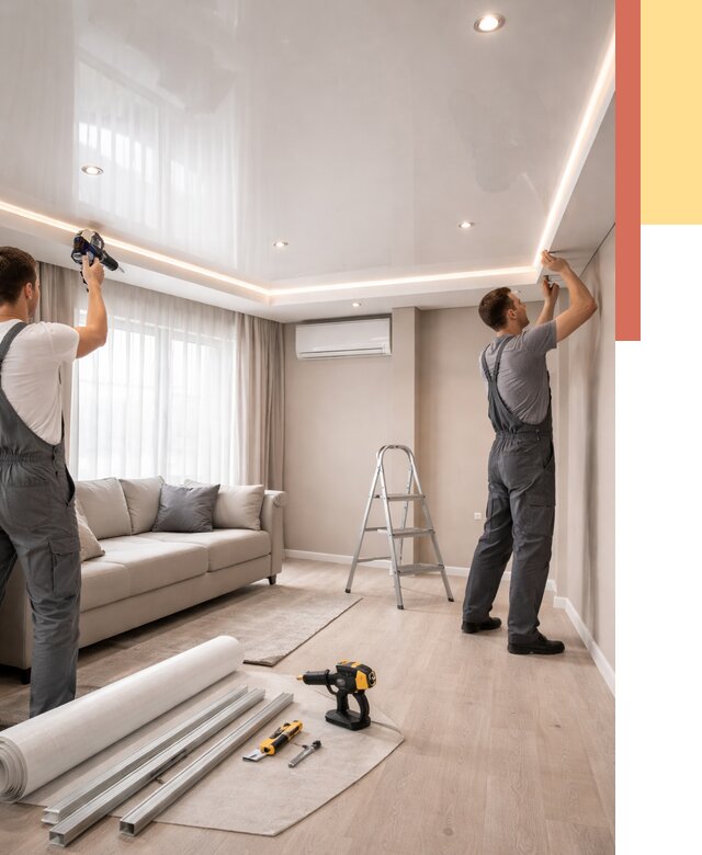 Монтаж глянцевого натяжного потолка в Курске от 782 руб. под ключ | ОТДЕЛОЧНИК-Кус