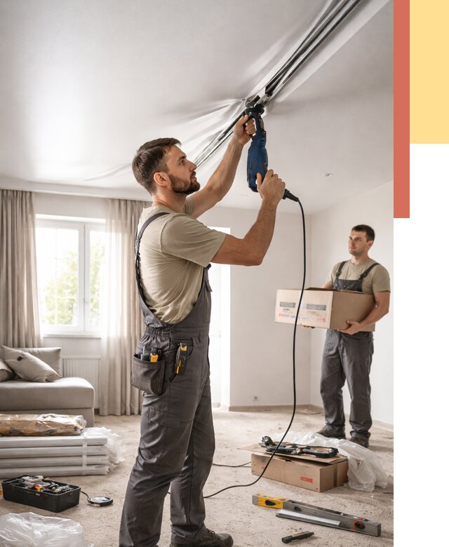 Монтаж сатинового натяжного потолка в Курске от 3648 руб. | Быстро, недорого — ОТДЕЛОЧНИК-Кус