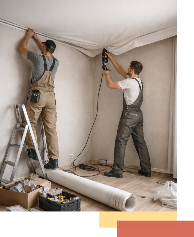 Монтаж цветного натяжного потолка в Курске за один день