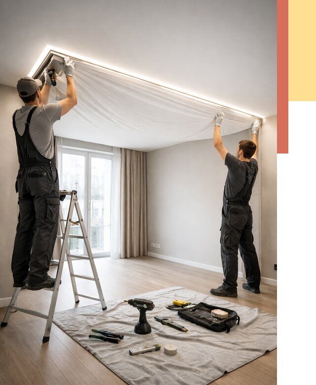 Монтаж парящего натяжного потолка в Курске от 4691 руб. быстро и недорого | ОТДЕЛОЧНИК-Кус