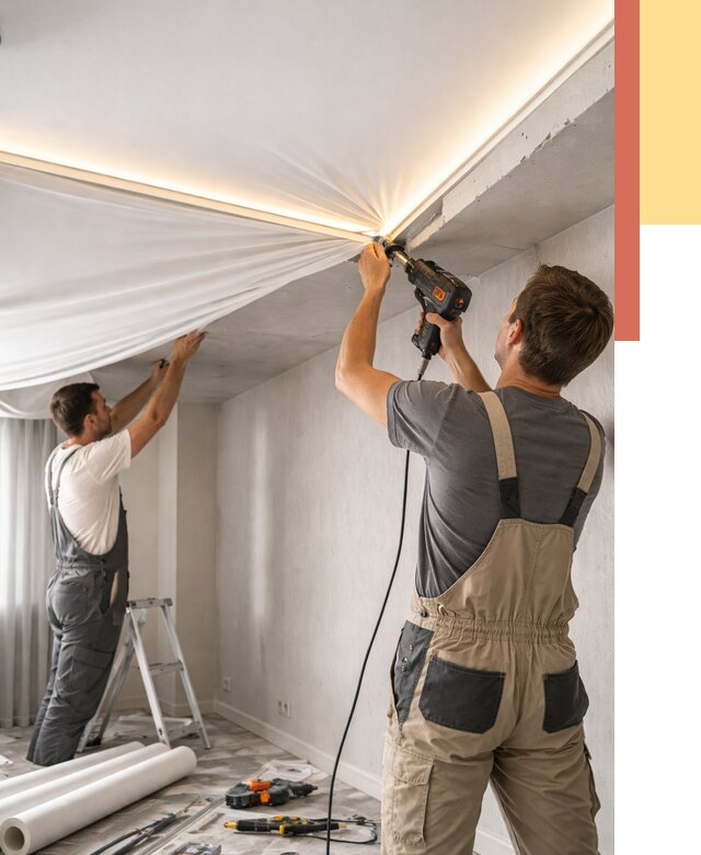 Монтаж натяжного потолка с подсветкой в Курске от 990 руб. | ОТДЕЛОЧНИК-Кус