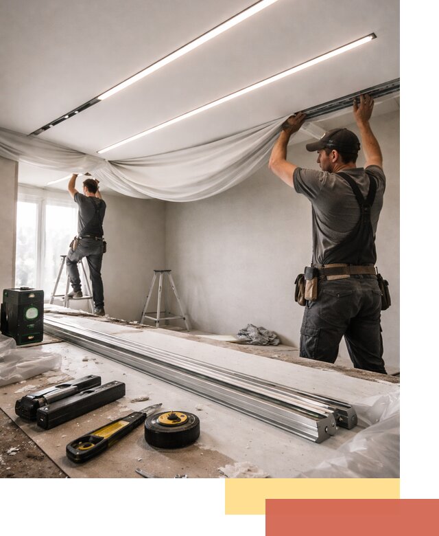 Монтаж натяжных потолков со световыми линиями в Курске