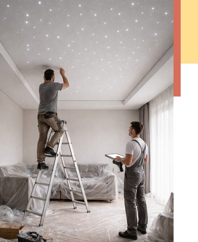 Монтаж натяжного потолка «звездное небо» в Курске от 6776 руб. | ОТДЕЛОЧНИК-Кус