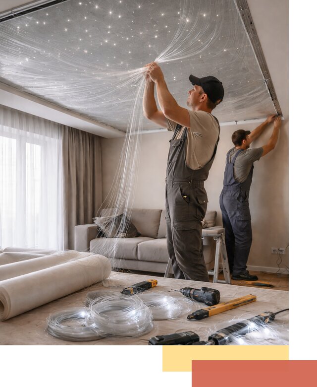 Монтаж натяжного потолка «Звездное небо» в Курске