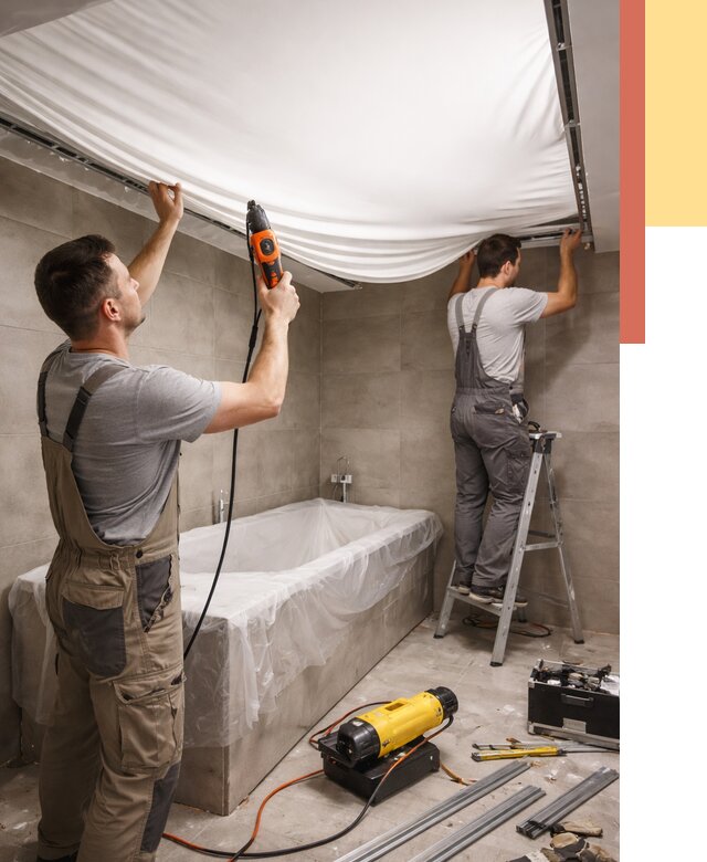 Монтаж натяжного потолка в ванной в Курске от 1251 руб. под ключ | ОТДЕЛОЧНИК-Кус