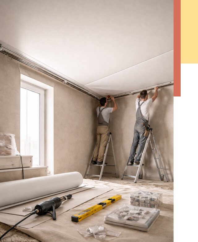 Монтаж натяжного потолка в спальне в Курске от 3961 руб. под ключ | ОТДЕЛОЧНИК-Кус