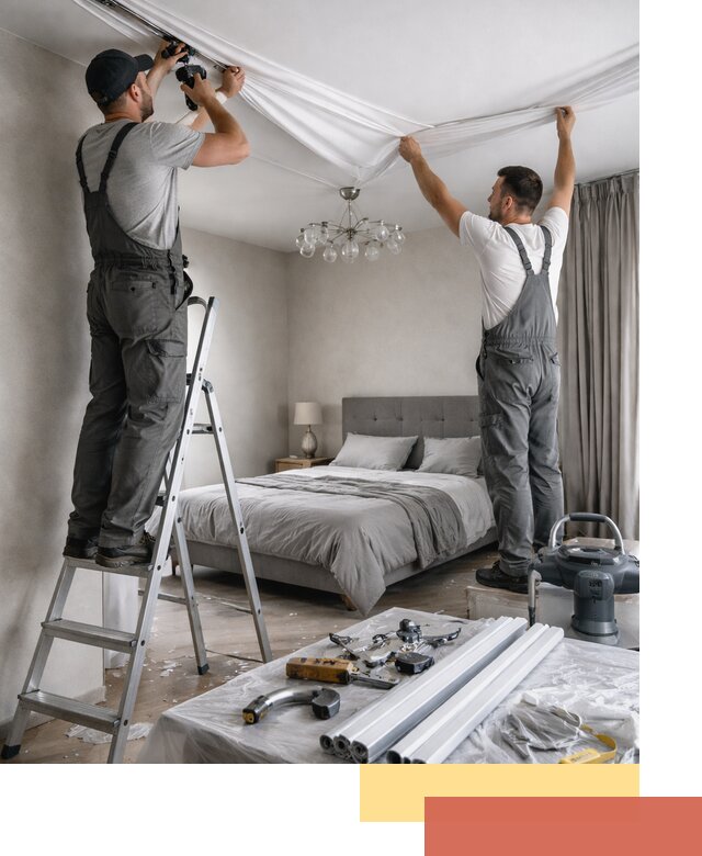 Монтаж натяжного потолка в спальне в Курске