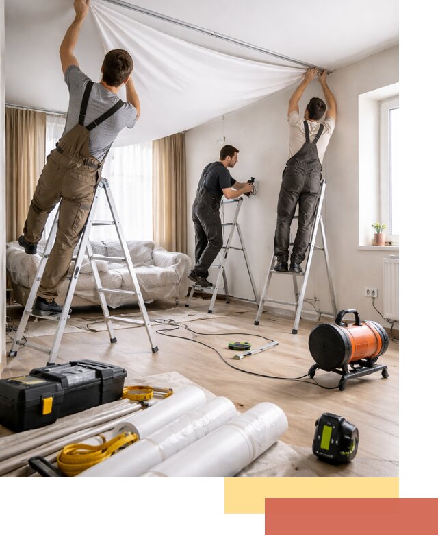 Монтаж натяжного потолка в гостиной в Курске