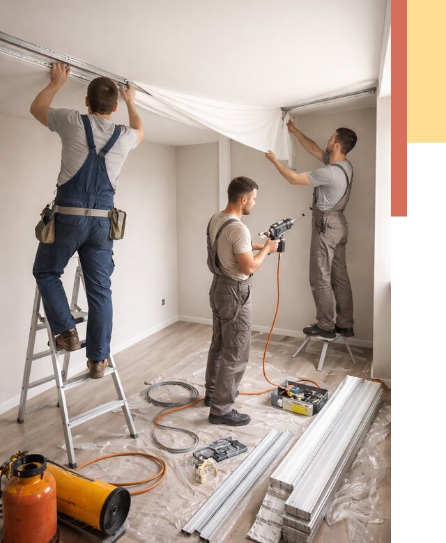 Монтаж натяжного потолка в студии в Курске от 5733 руб. — быстро и недорого | ОТДЕЛОЧНИК-Кус