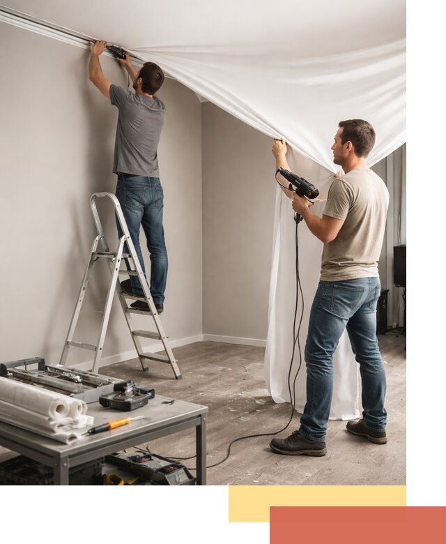 Монтаж натяжного потолка в студии в Курске