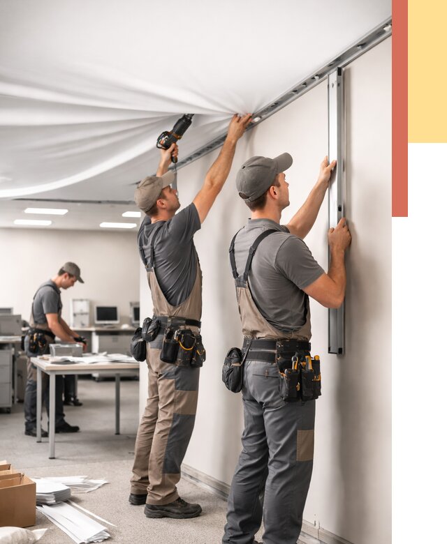 Монтаж натяжного потолка в офисе в Курске от 469 руб/м² — быстро и недорого | ОТДЕЛОЧНИК-Кус