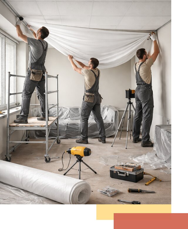 Монтаж натяжного потолка в офисе в Курске